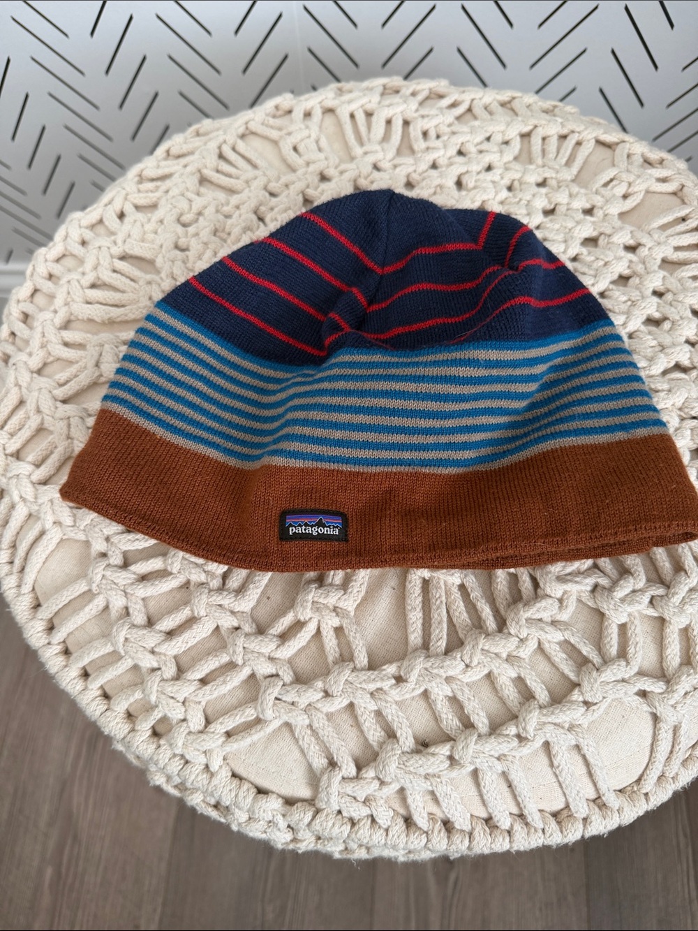 Patagonia Kids Striped Knit Hat - Navy, Red, Blue & Brown